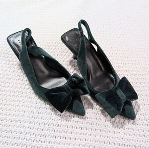 ASOS Green Velvet Slingback Heels With Bow